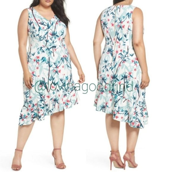 Maggy London Floral Asymmetrical Sheath Dress NWT sz 16W - Picture 1 of 5